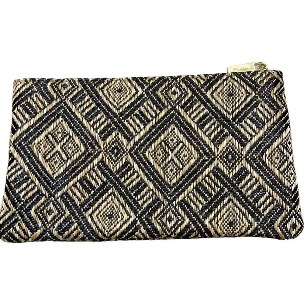 Trina‎ Brand Tan and Black Woven Cosmetic Bag With Zipper Closure